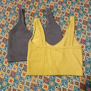Two ribbed crop tanks sage green and dusky blue